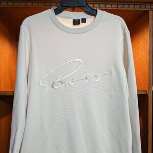 HUGO BOSS Men's Embroidered Logo Sweatshirt Crew Neck Mercerized Mint (BEIGE)